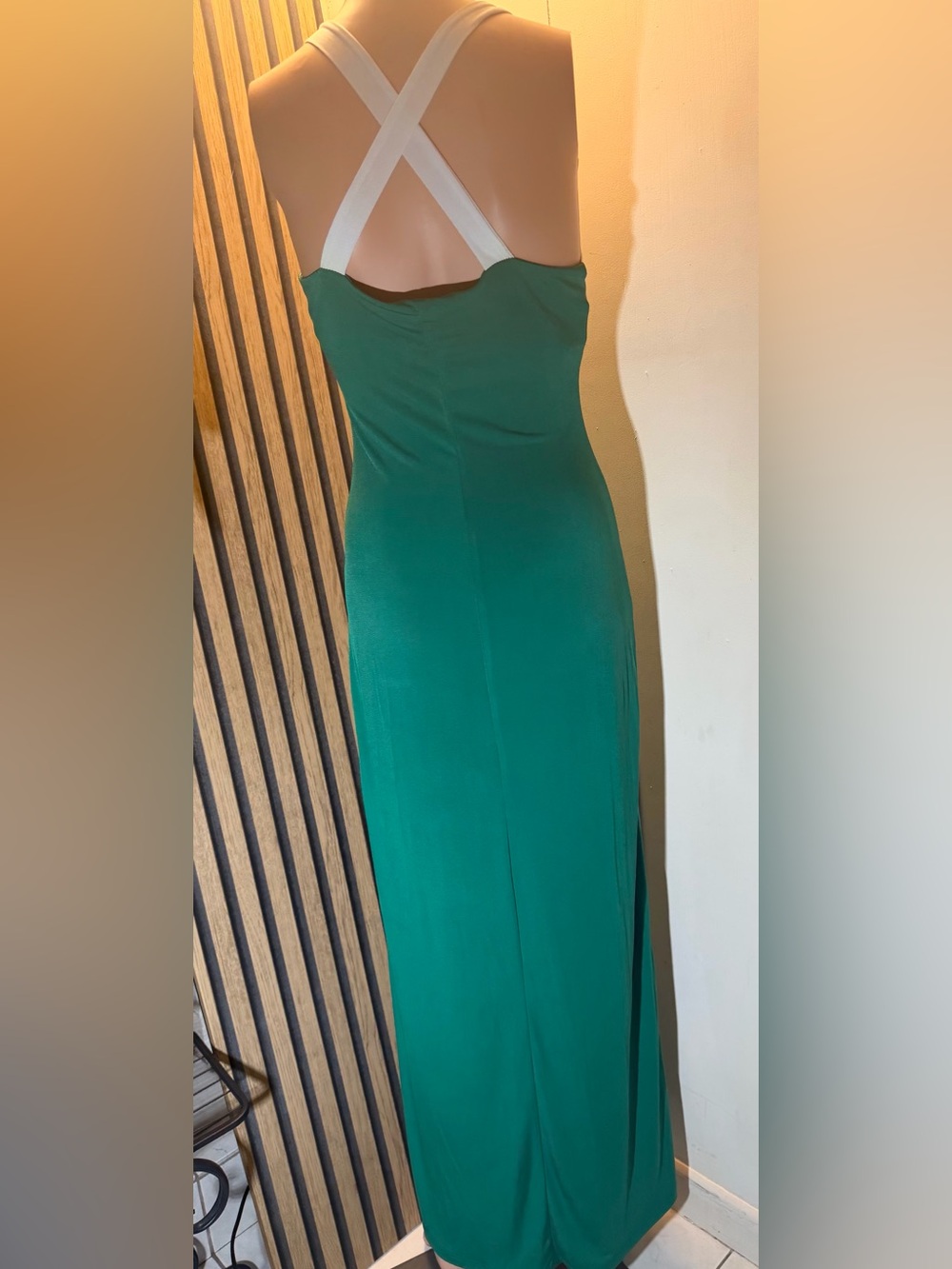 VENUS Green Maxi Dress with White Crossover Straps size xs - Picture 2 of 5
